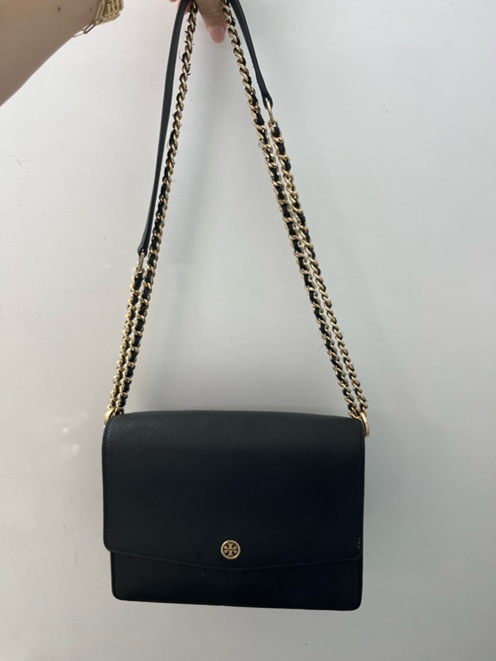 Tory Burch Black Leather Chain-Shoulder Bag with Gold Hardware Robinson